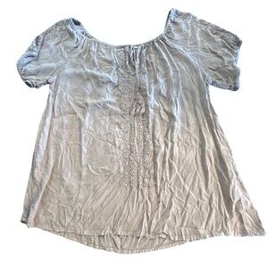 Solitaire Golden Tan Embroidered Peasant Top Size X-Large